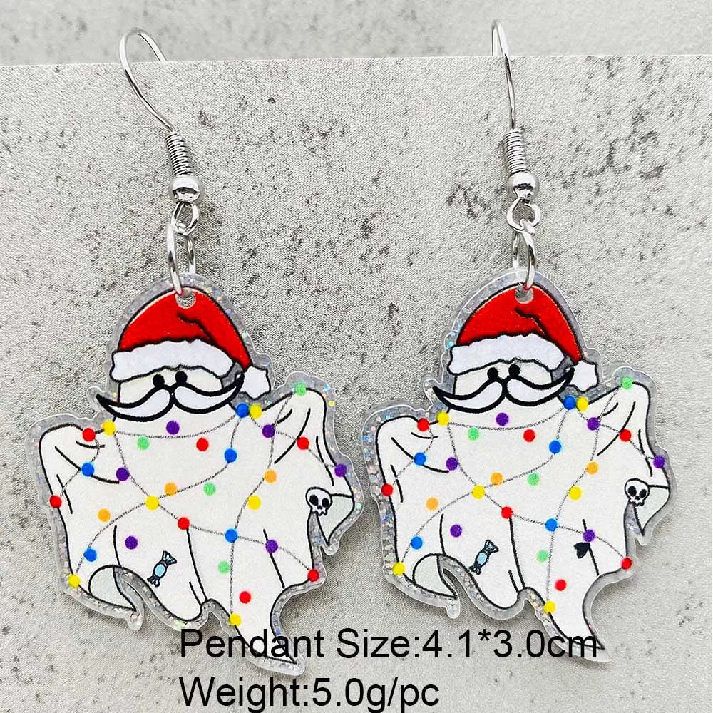 Wholesale Scary Christmas Black Christmas Tree Lights Santa Hat Acrylic Earrings
