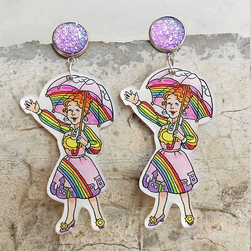 Wholesale Science Rainbow Alphabet Acrylic Bright Purple Earrings