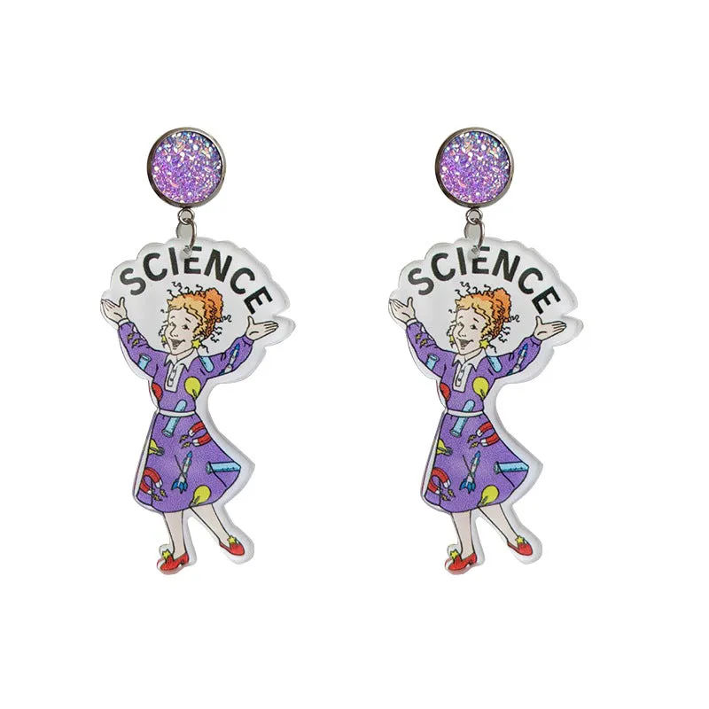 Wholesale Science Rainbow Alphabet Acrylic Bright Purple Earrings