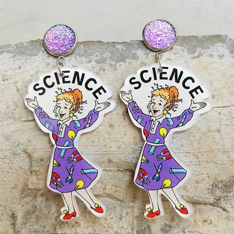 Wholesale Science Rainbow Alphabet Acrylic Bright Purple Earrings