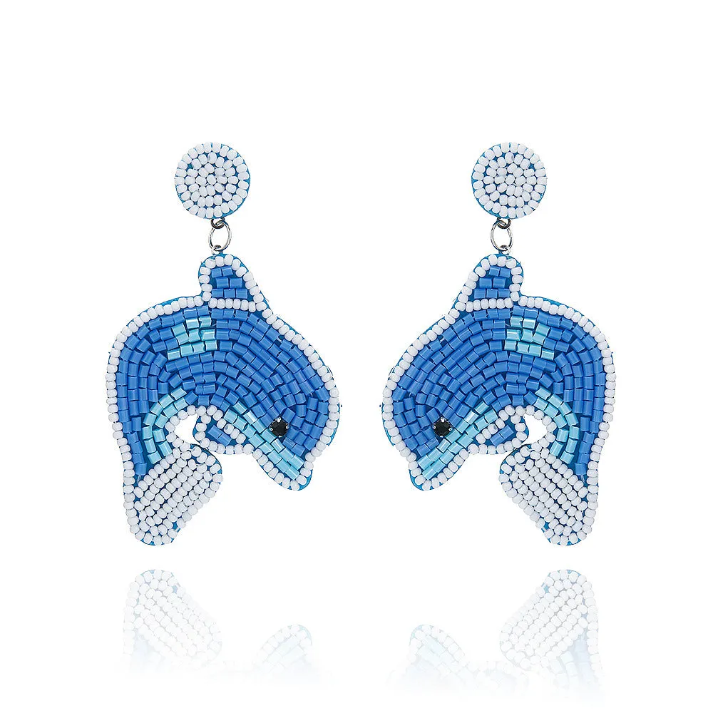Wholesale  Sea Turtle Dolphin Starfish Jellyfish Rice Bead Earrings Bohemian Style Holiday Earrings