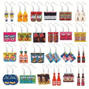 Wholesale Set of 24 Pairs of Snack and Condiment Inspired Set of Cute Acrylic Earrings