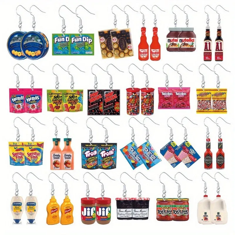 Wholesale Set of 24 Pairs of Snack and Condiment Inspired Set of Cute Acrylic Earrings