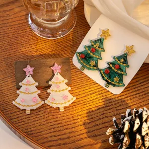 Wholesale Silver Needle Christmas Color-blocking Geometric Earrings