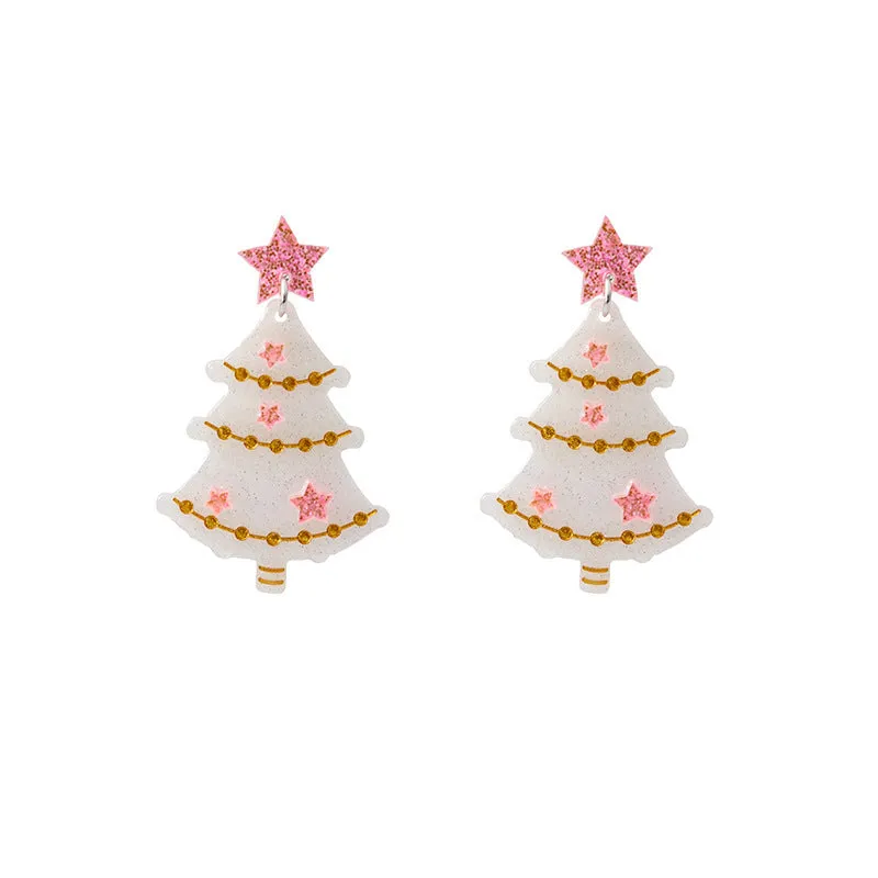 Wholesale Silver Needle Christmas Color-blocking Geometric Earrings