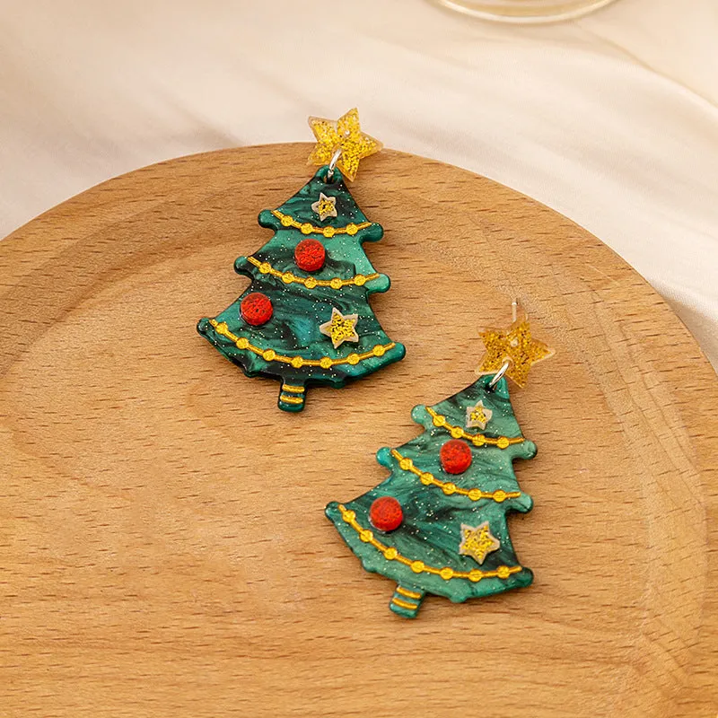 Wholesale Silver Needle Christmas Color-blocking Geometric Earrings