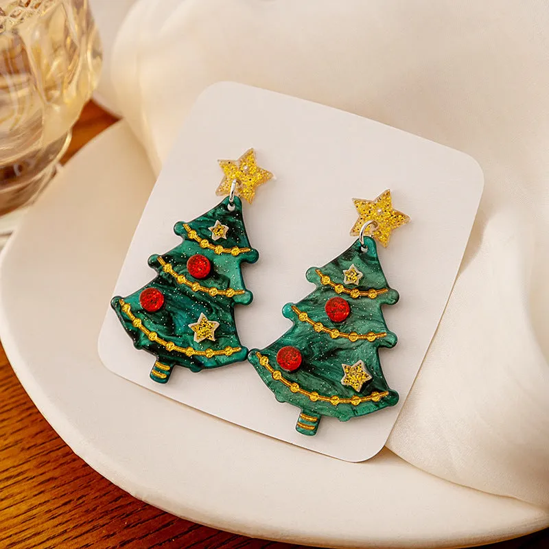 Wholesale Silver Needle Christmas Color-blocking Geometric Earrings