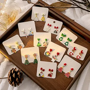 Wholesale Silver Needle Christmas Elk Bell Bow Earrings