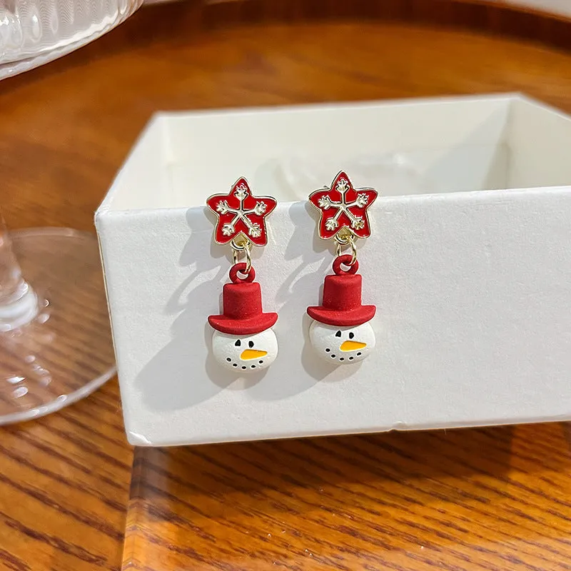 Wholesale Silver Needle Christmas Elk Bell Bow Santa Claus Love Snowflake Asymmetrical Earrings