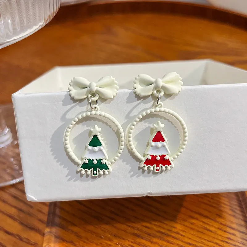 Wholesale Silver Needle Christmas Elk Bell Bow Santa Claus Love Snowflake Asymmetrical Earrings
