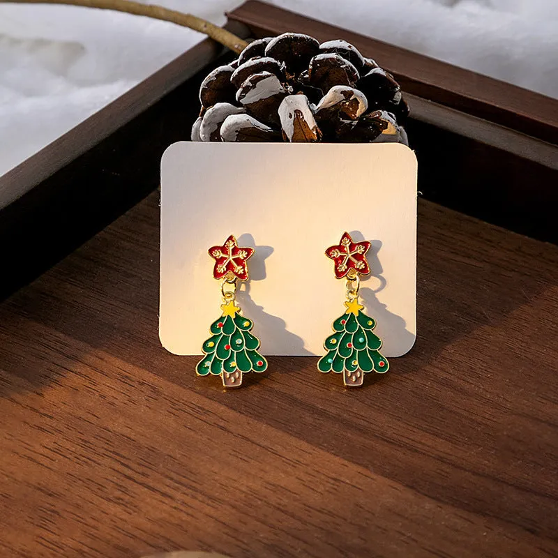 Wholesale Silver Needle Christmas Elk Bell Bow Santa Claus Love Snowflake Asymmetrical Earrings