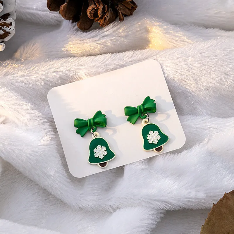 Wholesale Silver Needle Christmas Elk Bell Bow Santa Claus Love Snowflake Asymmetrical Earrings