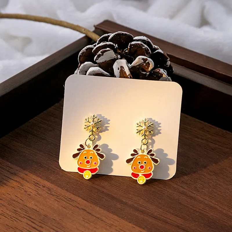 Wholesale Silver Needle Christmas Elk Bell Bow Santa Claus Love Snowflake Asymmetrical Earrings