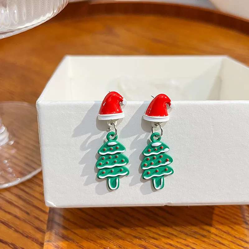 Wholesale Silver Needle Christmas Elk Bell Bow Santa Claus Love Snowflake Asymmetrical Earrings