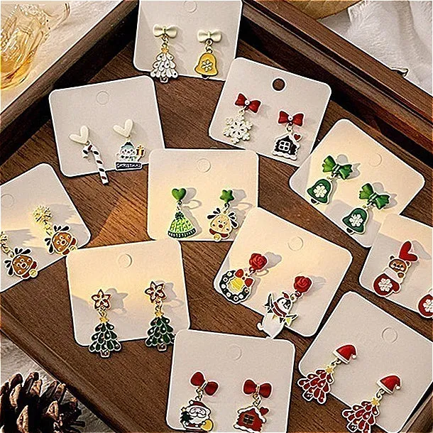 Wholesale Silver Needle Christmas Elk Bell Bow Santa Claus Love Snowflake Asymmetrical Earrings