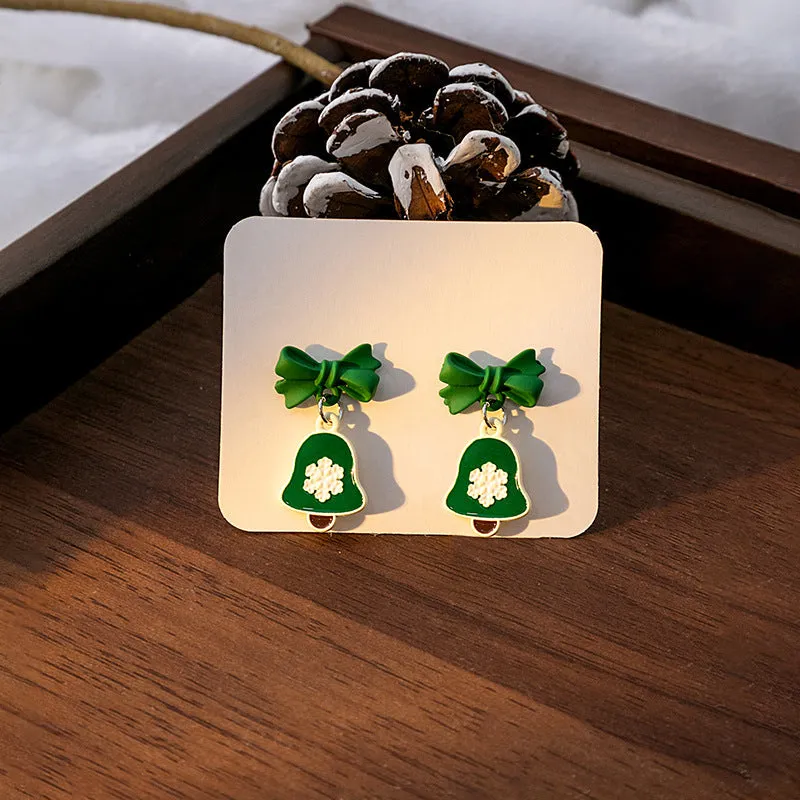 Wholesale Silver Needle Christmas Elk Bell Bow Santa Claus Love Snowflake Asymmetrical Earrings