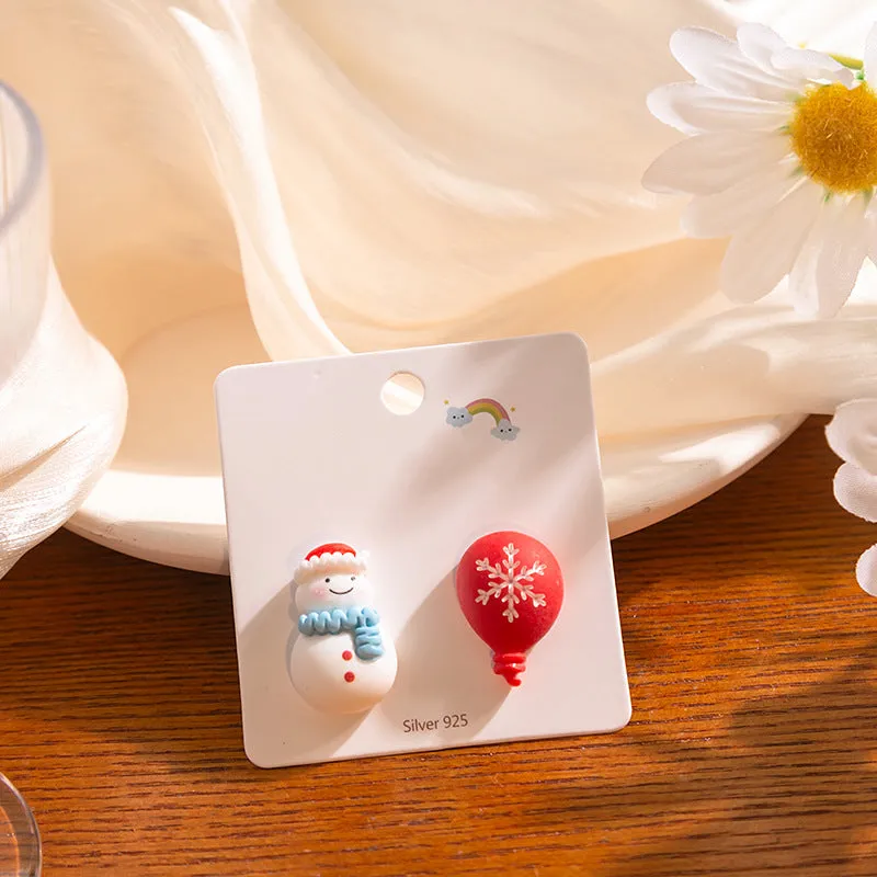 Wholesale Silver Needle Christmas Series Cartoon Character Painted Earrings