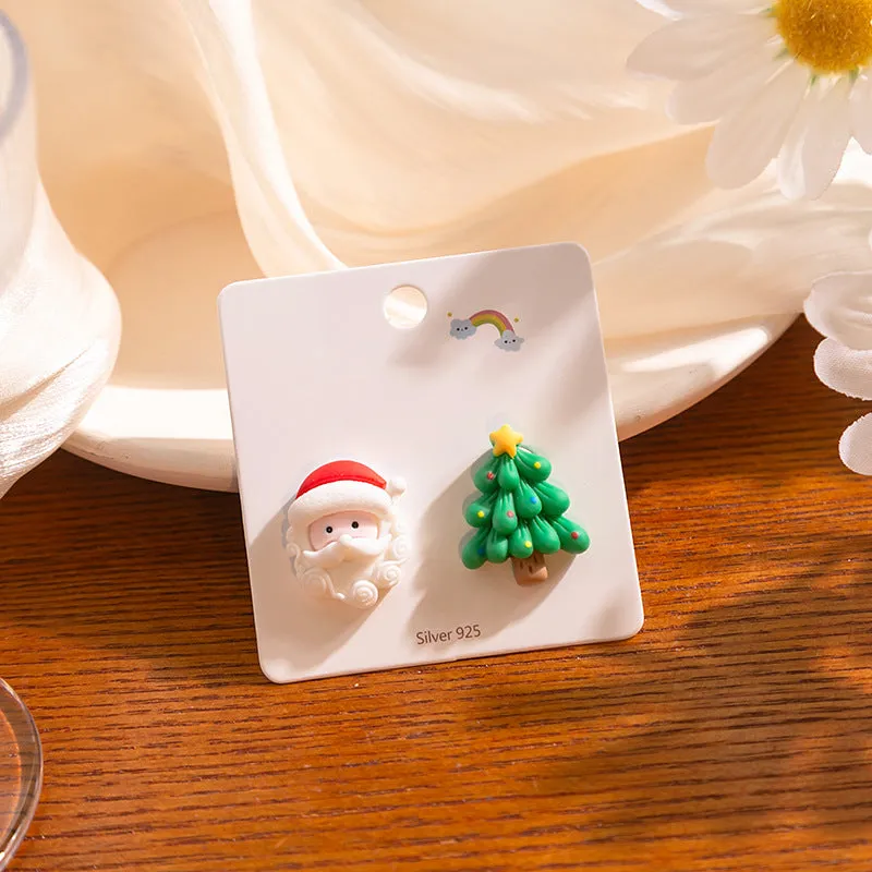 Wholesale Silver Needle Christmas Series Cartoon Character Painted Earrings