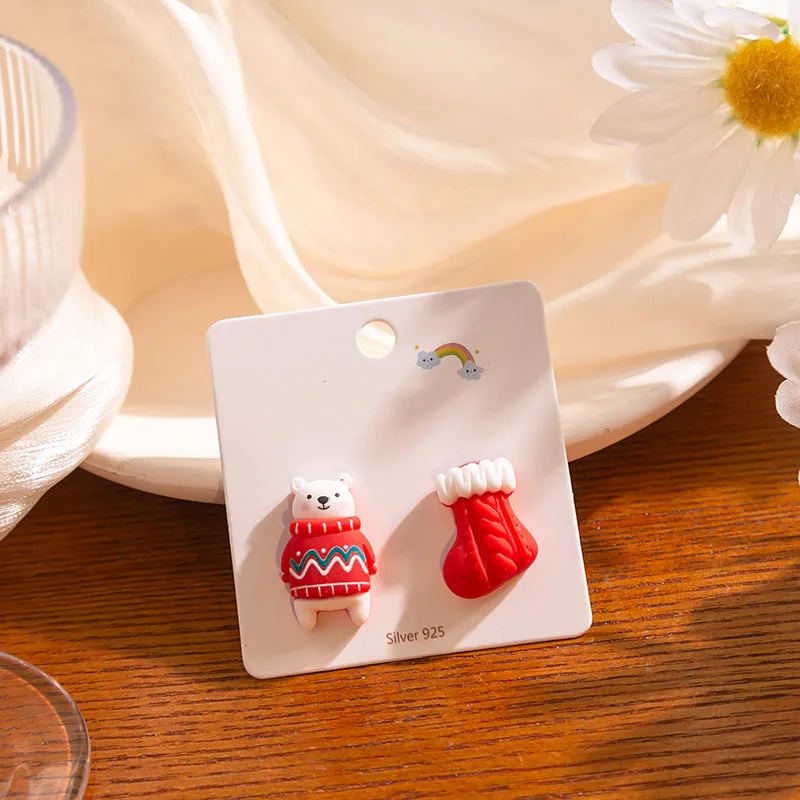 Wholesale Silver Needle Christmas Series Cartoon Character Painted Earrings