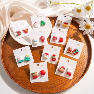 Wholesale Silver Needle Christmas Series Cartoon Character Painted Earrings