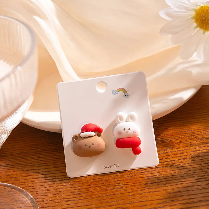 Wholesale Silver Needle Christmas Series Cartoon Character Painted Earrings