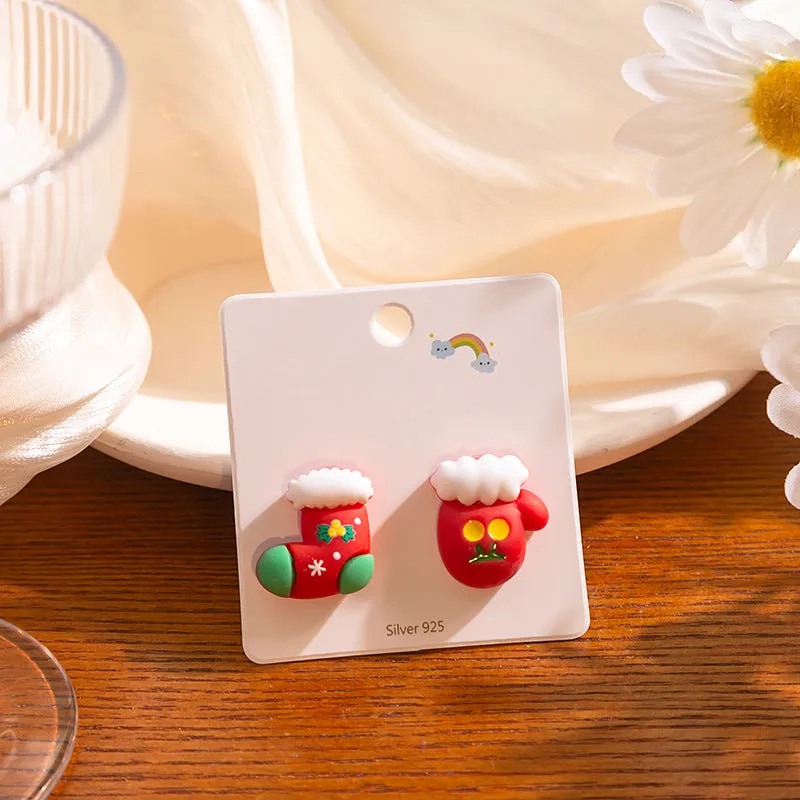 Wholesale Silver Needle Christmas Series Cartoon Character Painted Earrings
