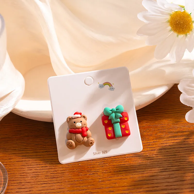 Wholesale Silver Needle Christmas Series Cartoon Character Painted Earrings