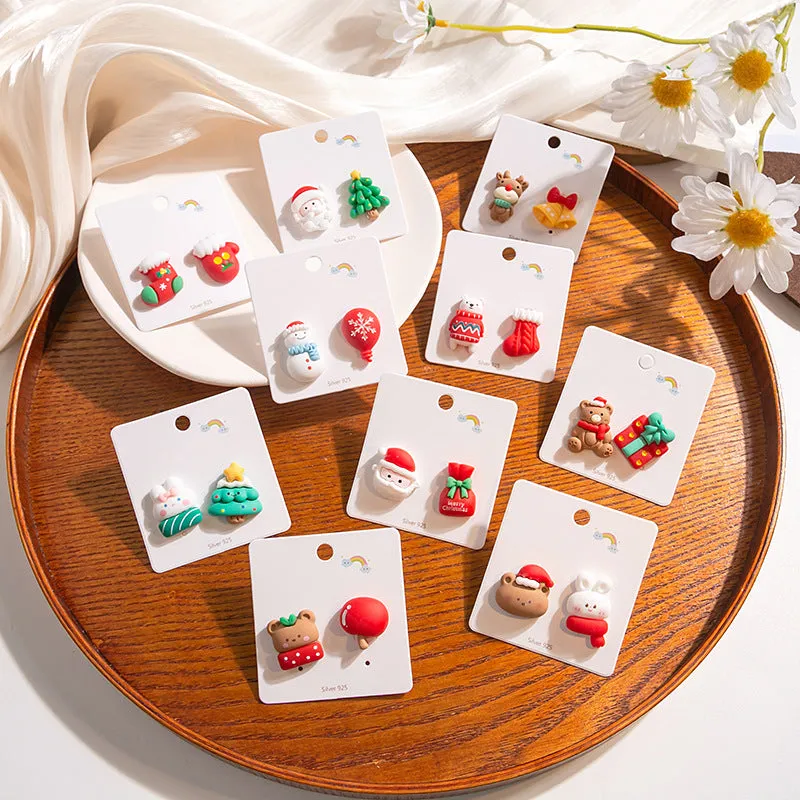 Wholesale Silver Needle Christmas Series Cartoon Character Painted Earrings