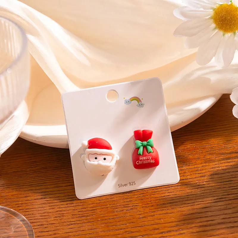 Wholesale Silver Needle Christmas Series Cartoon Character Painted Earrings