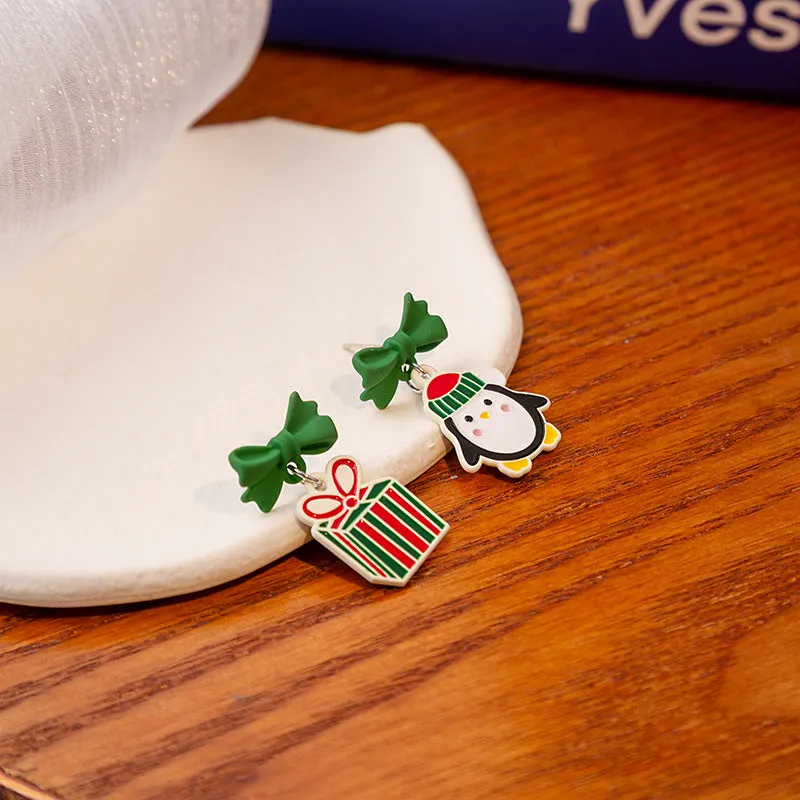 Wholesale Silver Needle Christmas Series Christmas Tree Snowman Earrings