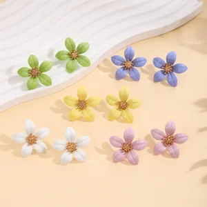 Wholesale Silver Needle Earrings Metal Spray Paint Five-leaf Flower Earrings