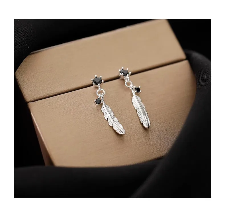 Wholesale Silver Needle Feather Copper Earrings