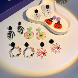 Wholesale Silver Needle Halloween Funny Pumpkin Head Ghost Spider Earrings