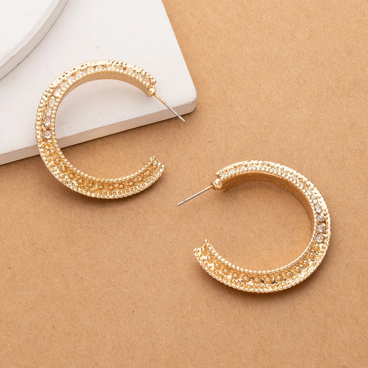 Wholesale Silver Needle Retro Simple Diamond C Shape Earrings