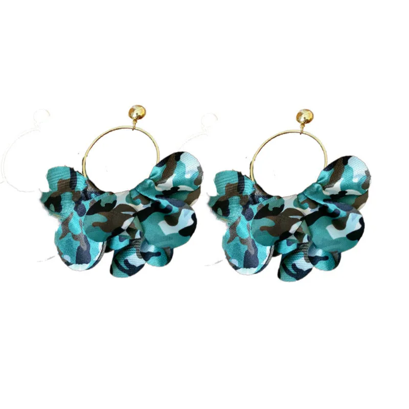 Wholesale Silver Needle Round Flower Petal Camouflage Earrings