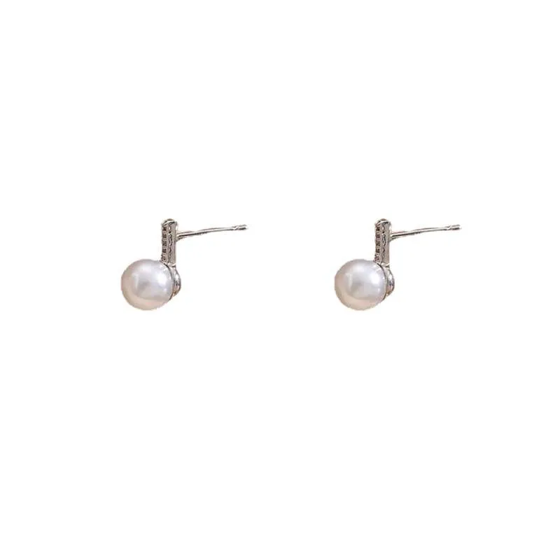 Wholesale Silver Needle Stud Earrings with Diamonds and Pearls