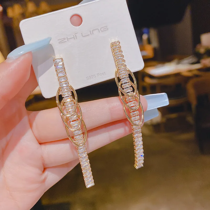 Wholesale silver needle Valentine's Day micro inlaid zircon elegant women's geometric fresh simple women's earrings earrings