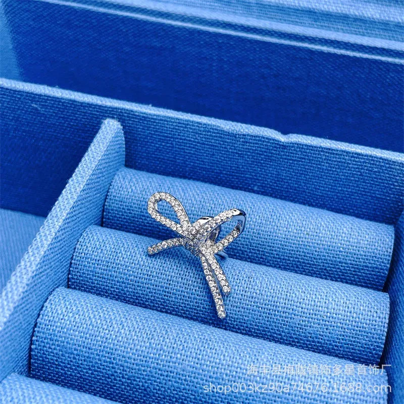 Wholesale Silver Ribbon Bow Ear Buckle Light Luxury Women's Valentine's Day Gift