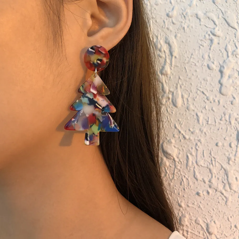 Wholesale Simple Colorful Christmas Tree Earrings