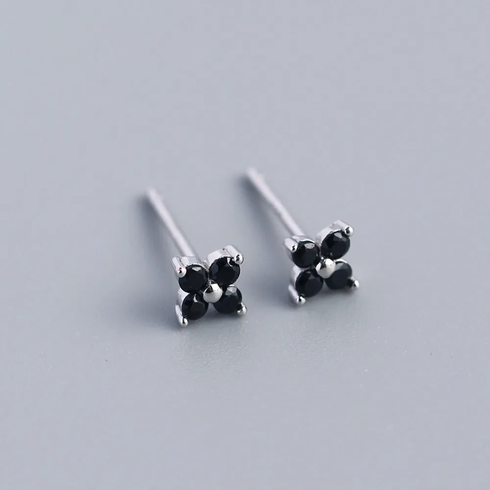 Wholesale Simple Diamond S925 Silver Four-leaf Flower Sweet Small Colorful Flower Earrings