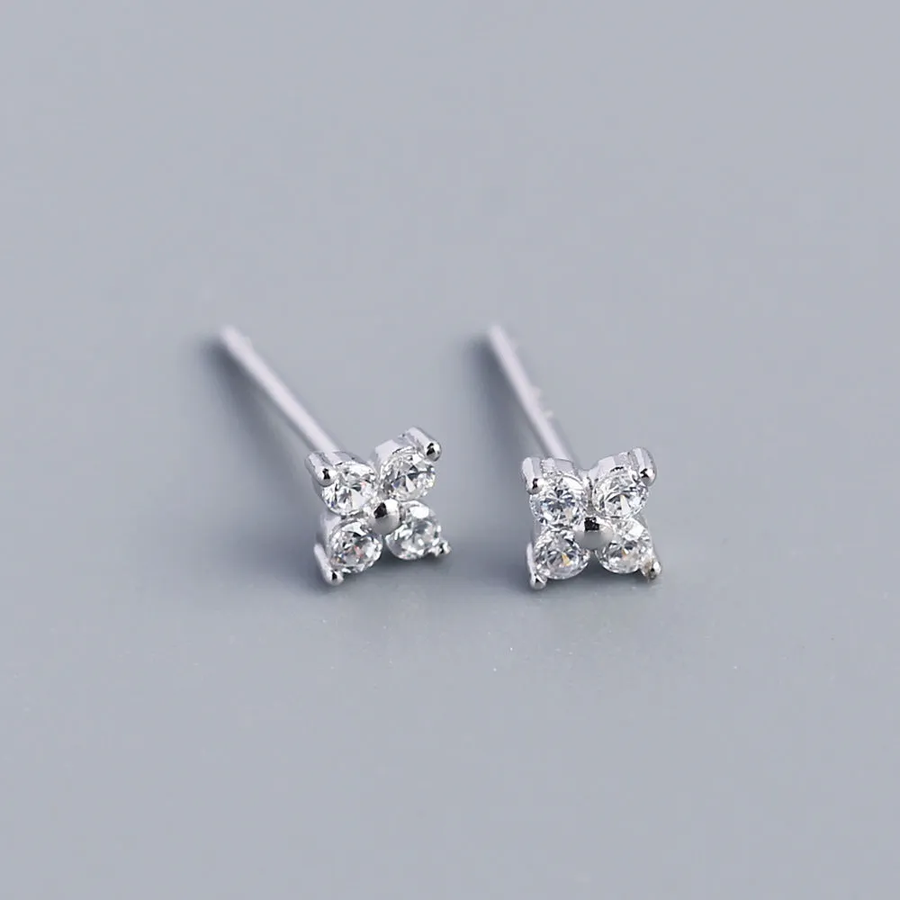 Wholesale Simple Diamond S925 Silver Four-leaf Flower Sweet Small Colorful Flower Earrings