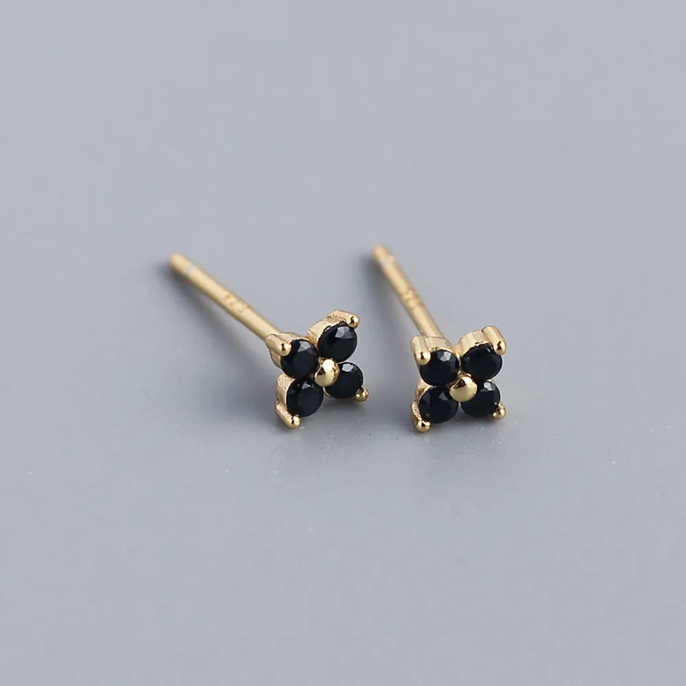 Wholesale Simple Diamond S925 Silver Four-leaf Flower Sweet Small Colorful Flower Earrings