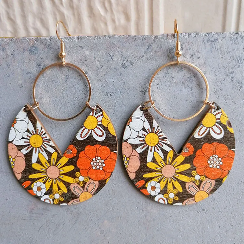 Wholesale Simple Fashion Blue Dyed Print Bohemian Geometric Stripes Stitching Earrings