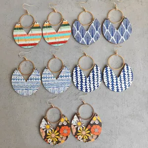 Wholesale Simple Fashion Blue Dyed Print Bohemian Geometric Stripes Stitching Earrings