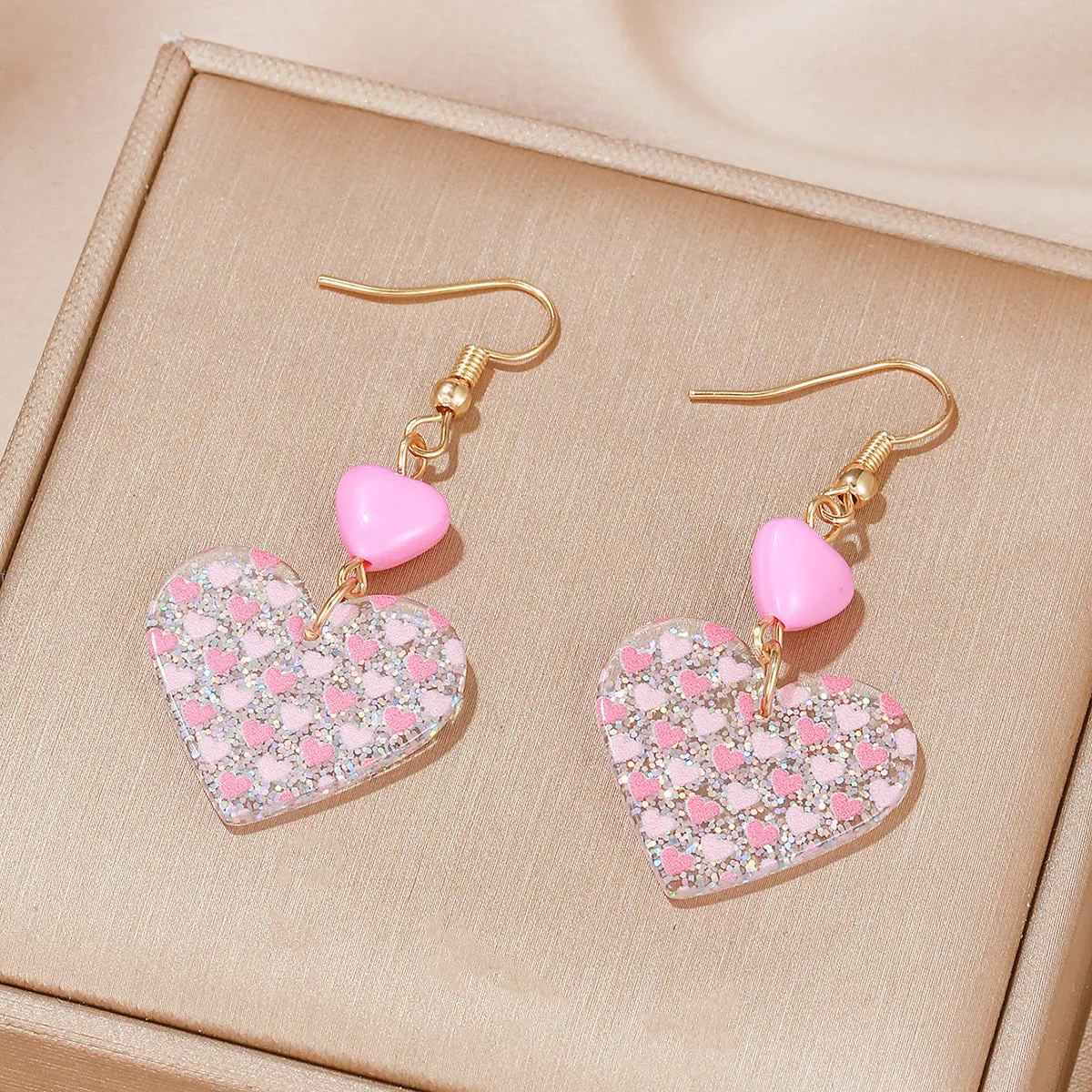 Wholesale Simple Fashion Cute Eco-friendly Material Acrylic Peach Heart Pendant Earrings Women's Valentine's Day Earrings