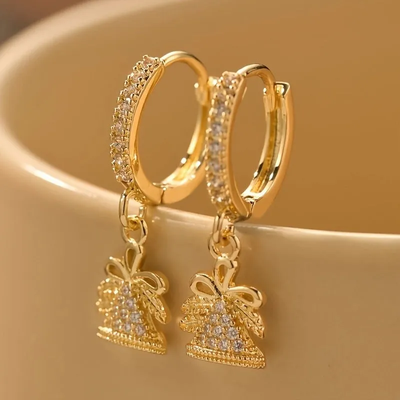 Wholesale simple fashion single row Christmas tree pendant earrings zircon copper plating 14K Joker Spring Festival Valentine's Day Saint