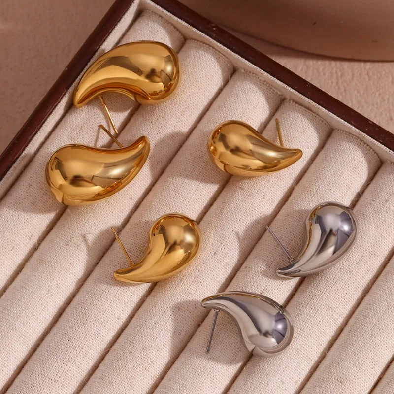Wholesale Simple Geometric Stainless Steel 18K Gold Plated Small Hollow Teardrop Earrings