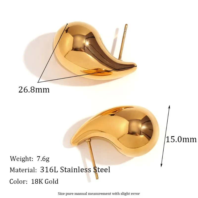 Wholesale Simple Geometric Stainless Steel 18K Gold Plated Small Hollow Teardrop Earrings