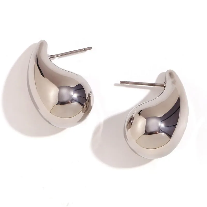 Wholesale Simple Geometric Stainless Steel 18K Gold Plated Small Hollow Teardrop Earrings