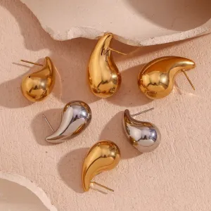 Wholesale Simple Geometric Stainless Steel 18K Gold Plated Small Hollow Teardrop Earrings